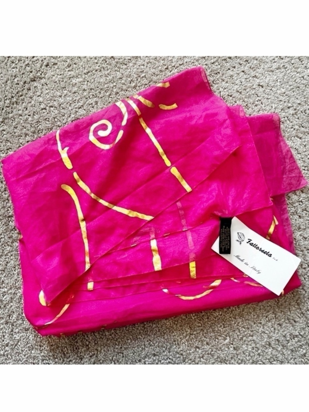 Fattorseta Scarf Italy Bubble Gum Pink Shimmer Gold Swirl Wrap Sarong Swim Cover